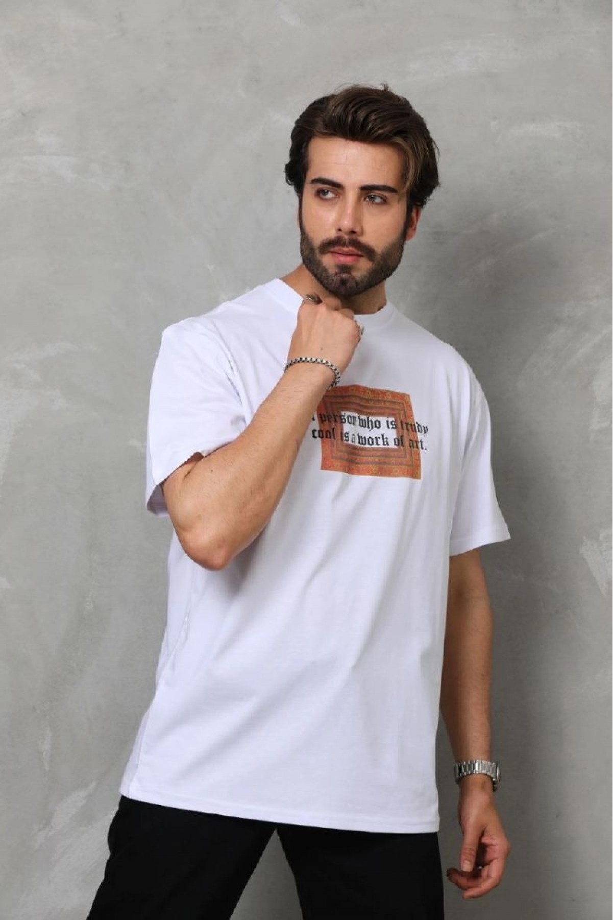 Erkek Baskılı T-Shirt Kısa Kol Bisiklet Yaka Regular Fit Rahat Kalıp Tişört -  Beyaz
