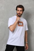 Erkek Baskılı T-Shirt Kısa Kol Bisiklet Yaka Regular Fit Rahat Kalıp Tişört -  Beyaz