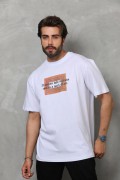 Erkek Baskılı T-Shirt Kısa Kol Bisiklet Yaka Regular Fit Rahat Kalıp Tişört -  Beyaz