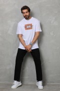 Erkek Baskılı T-Shirt Kısa Kol Bisiklet Yaka Regular Fit Rahat Kalıp Tişört -  Beyaz