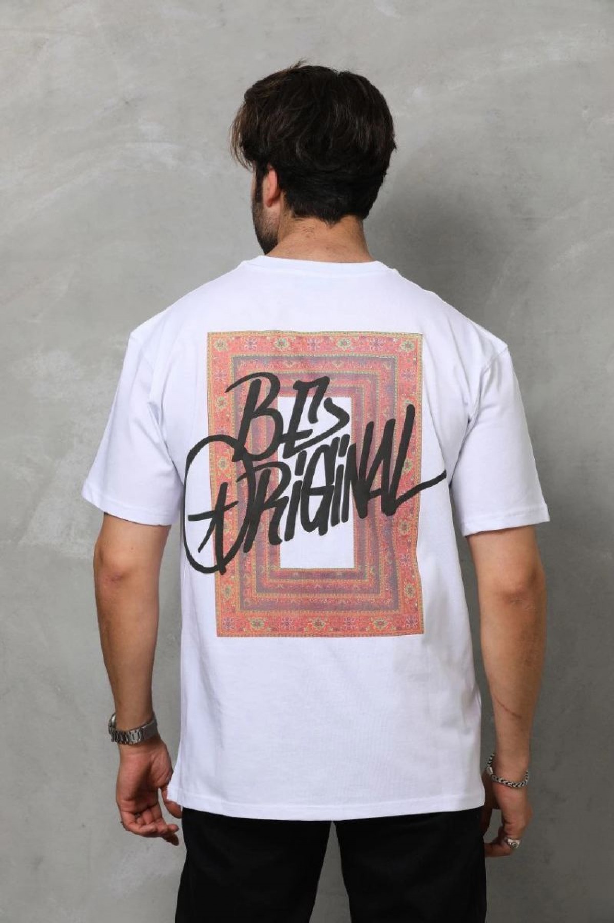 Erkek Baskılı T-Shirt Kısa Kol Bisiklet Yaka Regular Fit Rahat Kalıp Tişört -  Beyaz