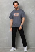 Erkek Baskılı T-Shirt Kısa Kol Bisiklet Yaka Regular Fit Rahat Kalıp Tişört -  Füme