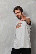 Erkek Baskılı T-Shirt Kısa Kol Bisiklet Yaka Regular Fit Rahat Kalıp Tişört -  Gri
