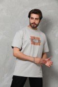 Erkek Baskılı T-Shirt Kısa Kol Bisiklet Yaka Regular Fit Rahat Kalıp Tişört -  Gri