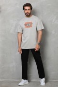 Erkek Baskılı T-Shirt Kısa Kol Bisiklet Yaka Regular Fit Rahat Kalıp Tişört -  Gri