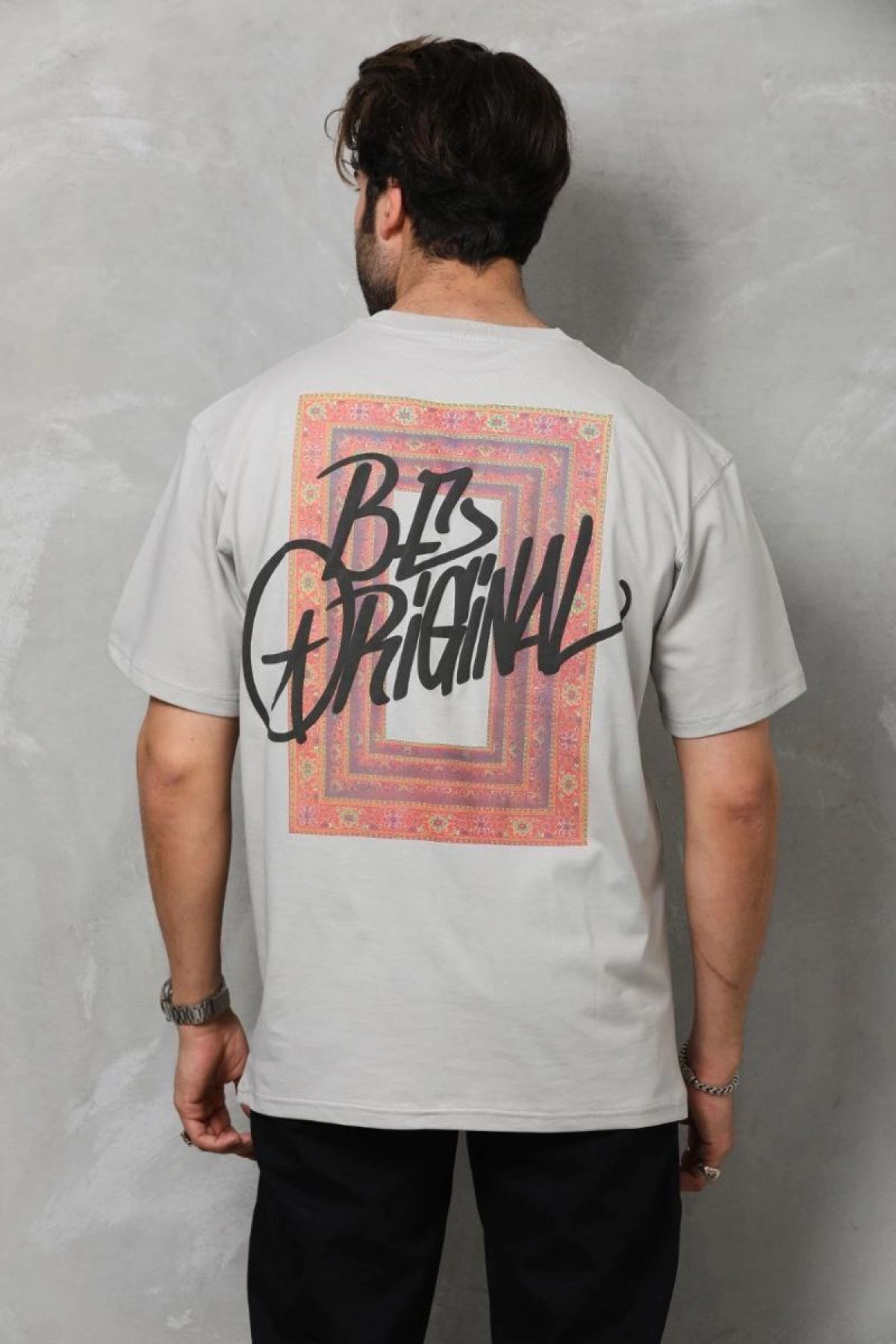Erkek Baskılı T-Shirt Kısa Kol Bisiklet Yaka Regular Fit Rahat Kalıp Tişört -  Gri