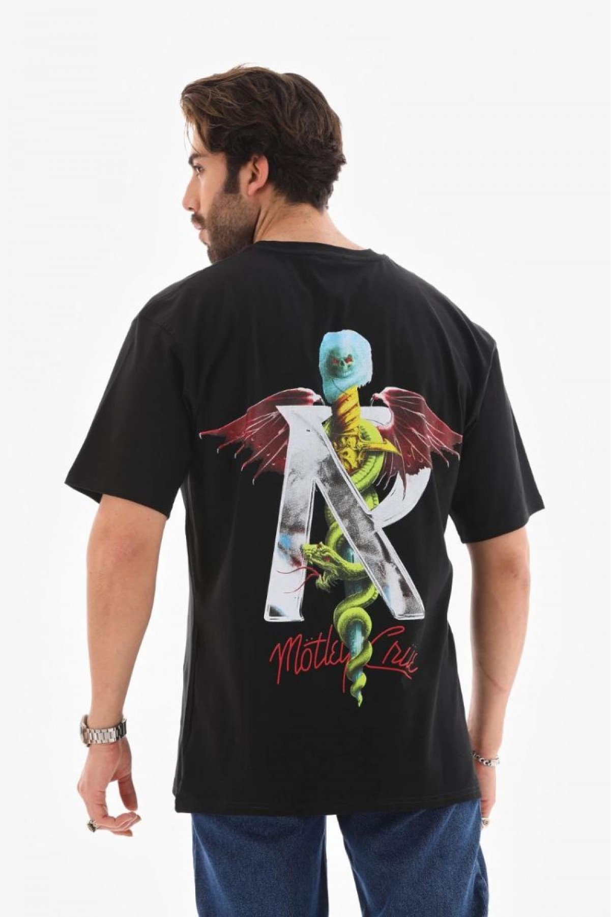 Erkek Baskılı T-Shirt Kısa Kol Bisiklet Yaka Regular Fit Rahat Kalıp Tişört -  Siyah