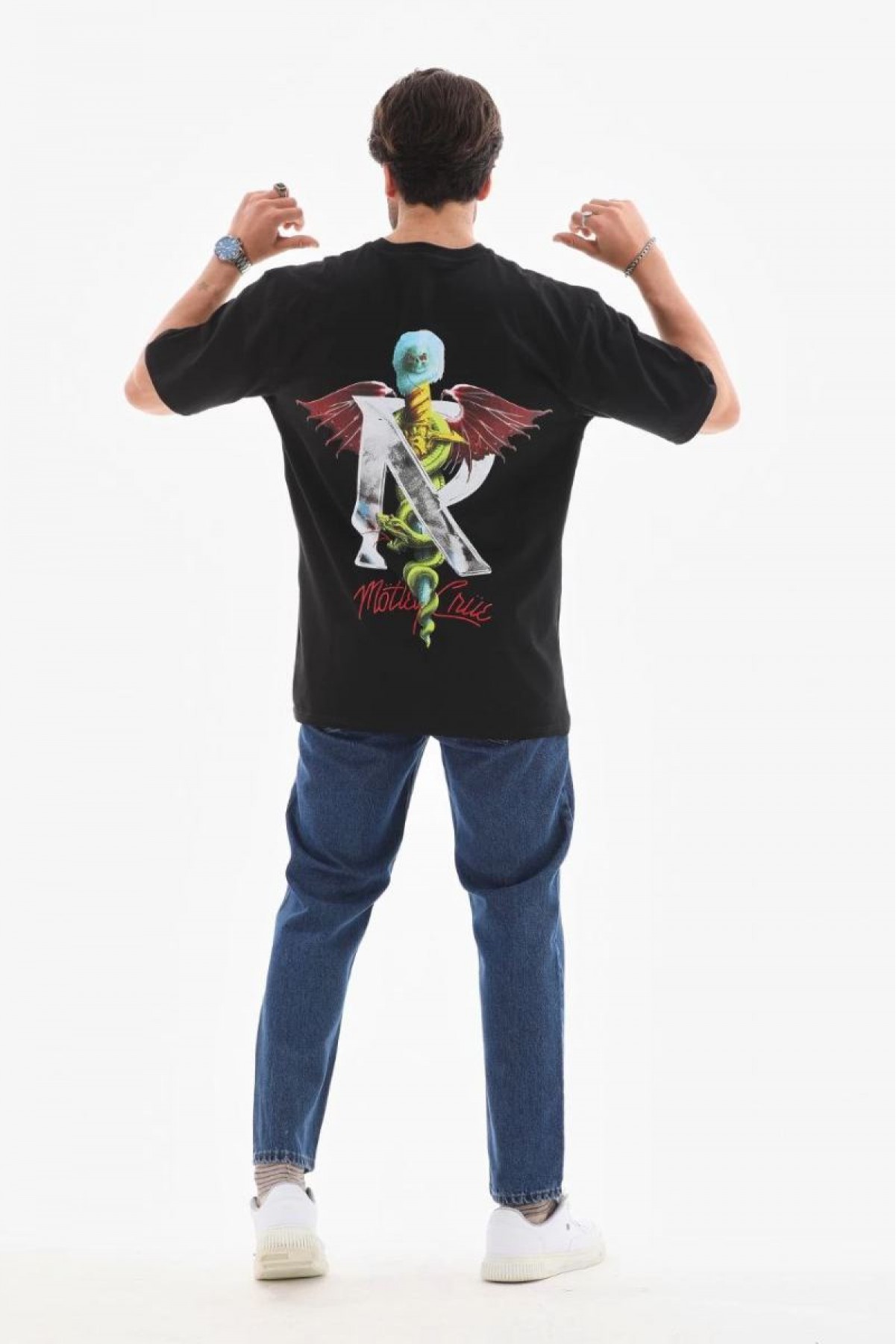 Erkek Baskılı T-Shirt Kısa Kol Bisiklet Yaka Regular Fit Rahat Kalıp Tişört -  Siyah