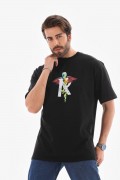 Erkek Baskılı T-Shirt Kısa Kol Bisiklet Yaka Regular Fit Rahat Kalıp Tişört -  Siyah