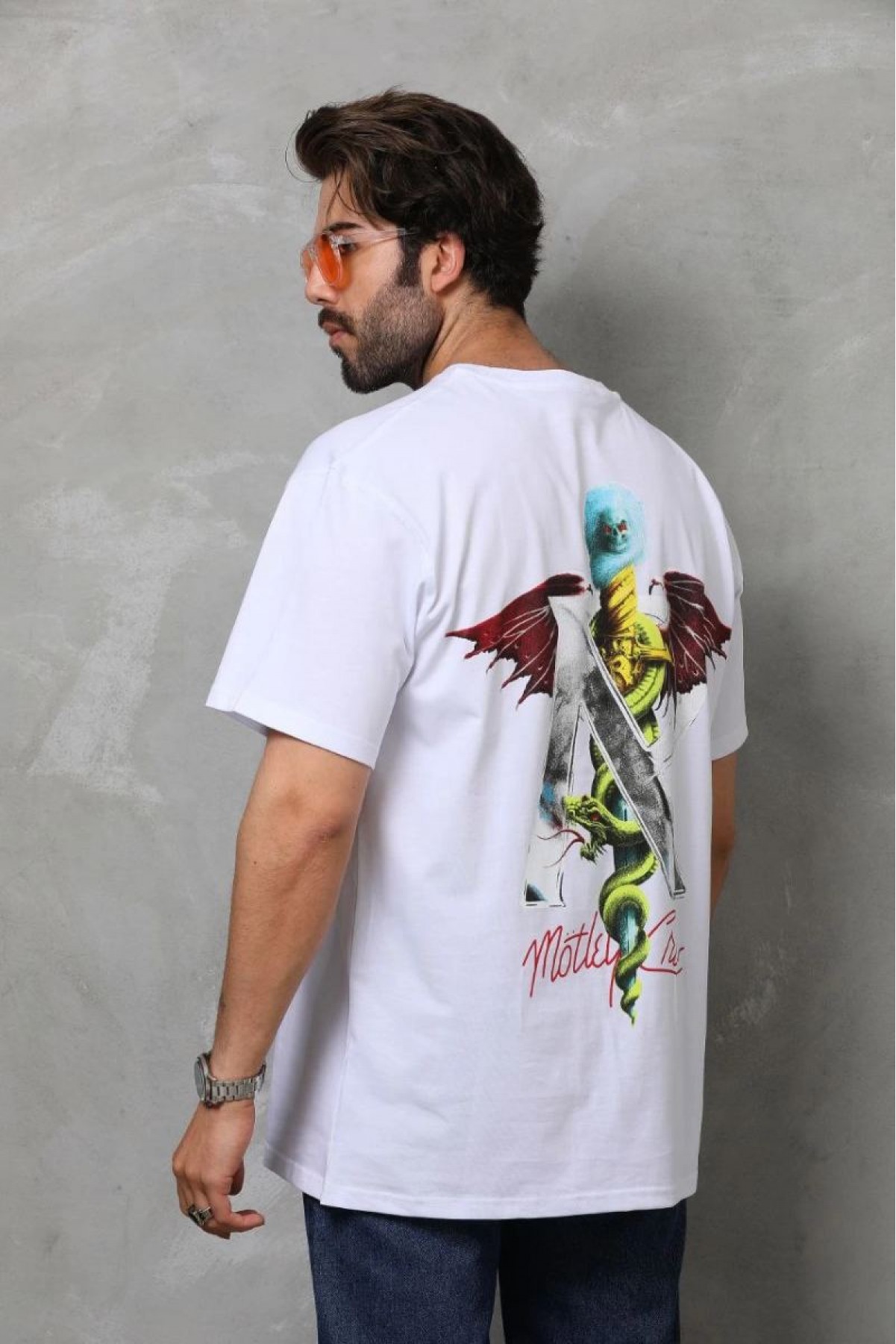 Erkek Baskılı T-Shirt Kısa Kol Bisiklet Yaka Regular Fit Rahat Kalıp Tişört -  Beyaz