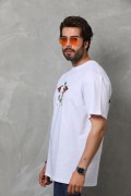 Erkek Baskılı T-Shirt Kısa Kol Bisiklet Yaka Regular Fit Rahat Kalıp Tişört -  Beyaz
