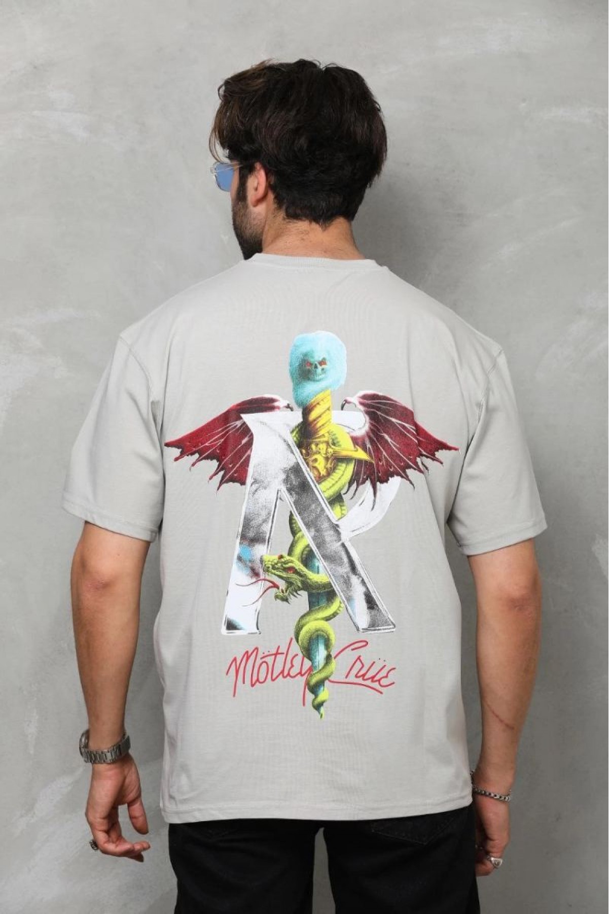 Erkek Baskılı T-Shirt Kısa Kol Bisiklet Yaka Regular Fit Rahat Kalıp Tişört -  Gri