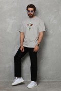 Erkek Baskılı T-Shirt Kısa Kol Bisiklet Yaka Regular Fit Rahat Kalıp Tişört -  Gri