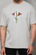 Erkek Baskılı T-Shirt Kısa Kol Bisiklet Yaka Regular Fit Rahat Kalıp Tişört -  Gri