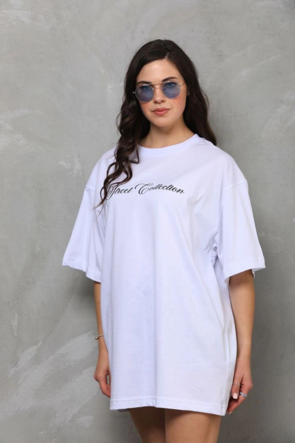 Kadın Baskılı T-Shirt Kısa Kol Bisiklet Yaka Oversize Rahat Kalıp Günlük Tişört - Beyaz