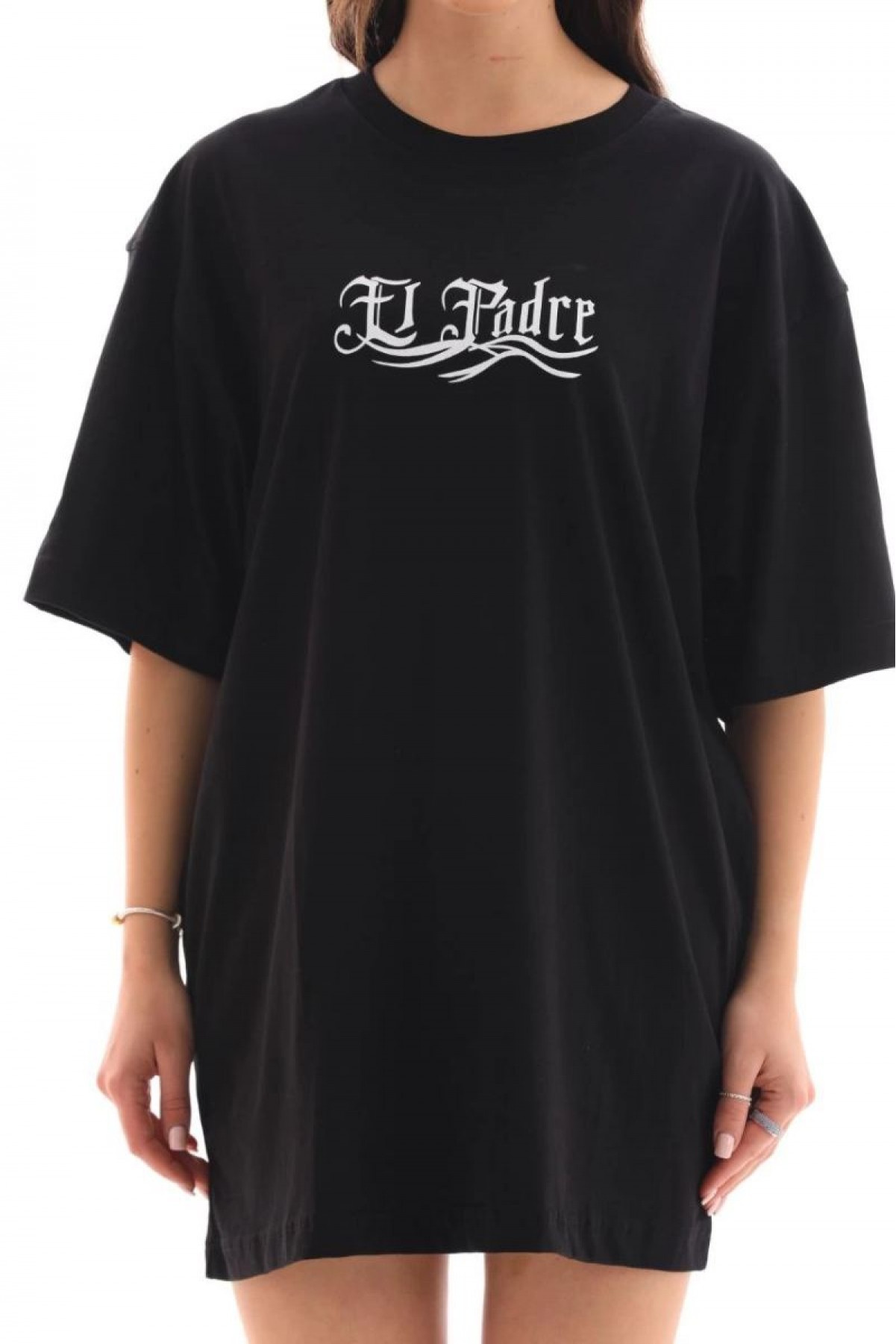 Kadın Kısa Kol Yazlık Tişört Bisiklet Yaka Baskılı Oversize T-Shirt - Siyah