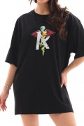 Kadın Baskılı T-Shirt Kısa Kol Bisiklet Yaka Regular Fit Rahat Kalıp Günlük Tişört -Siyah