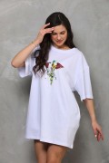 Kadın Baskılı T-Shirt Kısa Kol Bisiklet Yaka Regular Fit Rahat Kalıp Günlük Tişört - Beyaz