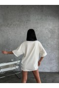 Kadın Düz T-Shirt Kısa Kol Bisiklet Yaka Oversize Rahat Kalıp Günlük Tişört - Beyaz