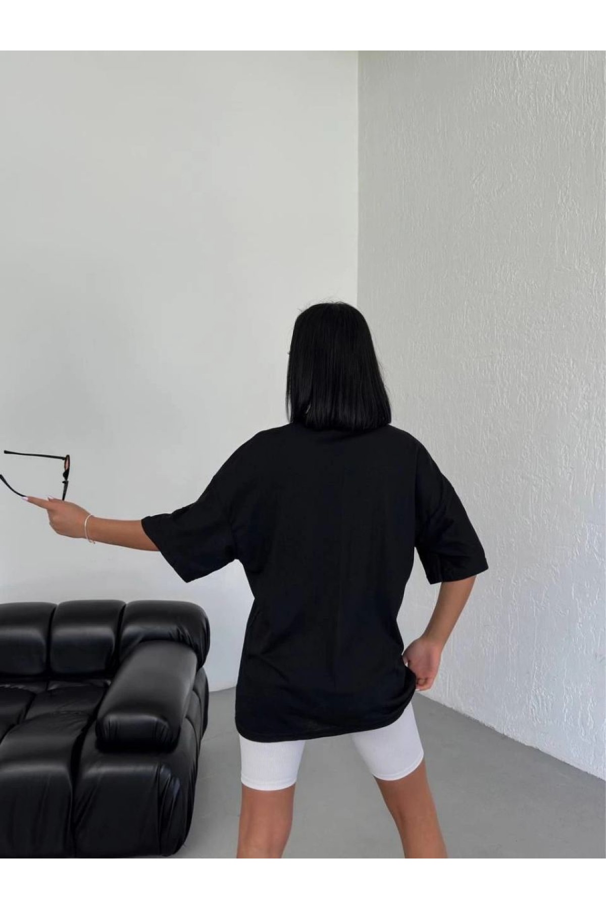 Kadın Kısa Kol Yazlık Tişört Bisiklet Yaka Los Angeles Baskılı T-Shirt - Siyah