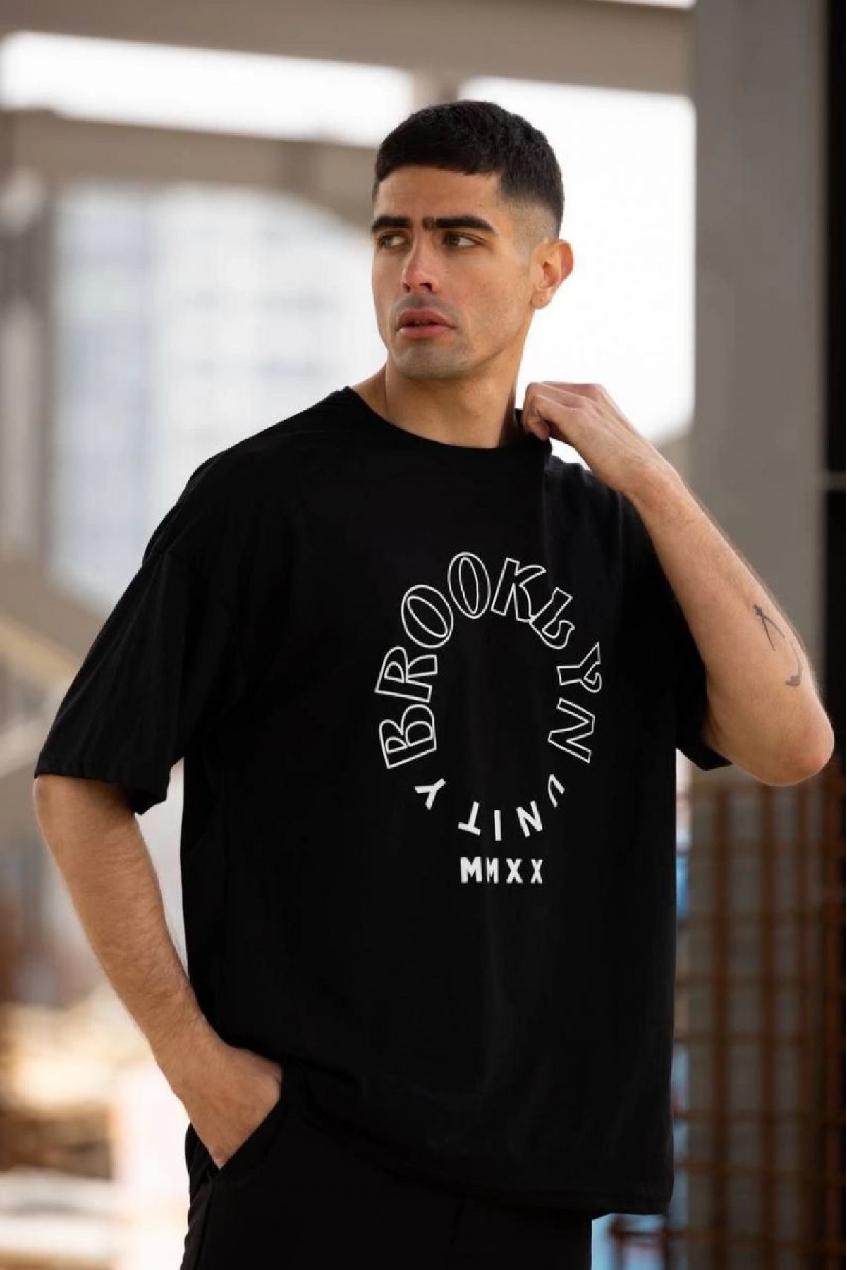 Erkek Baskılı T-Shirt Kısa Kol Bisiklet Yaka Regular Fit Rahat Kalıp Günlük Tişört - Siyah