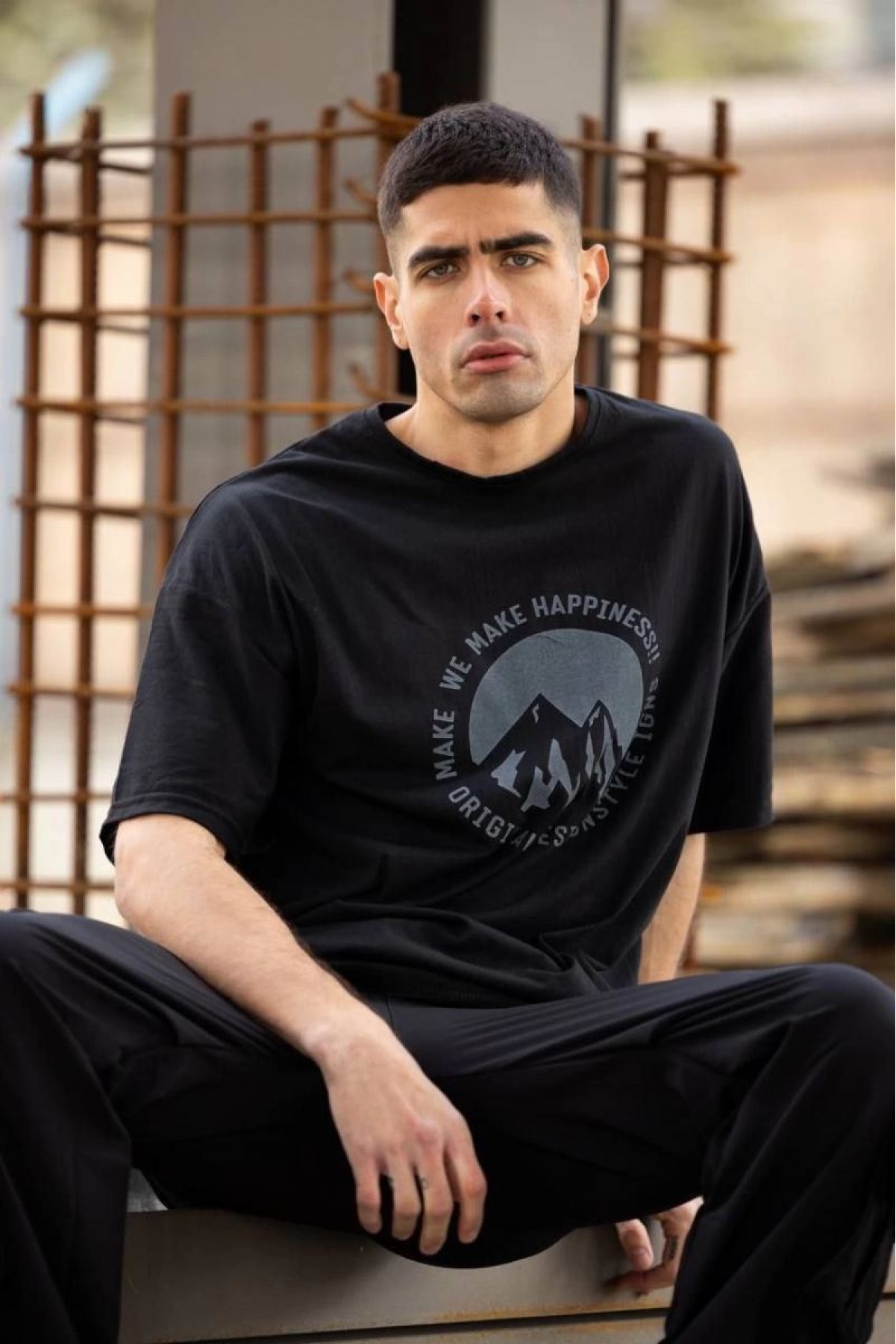 Erkek Baskılı T-Shirt Kısa Kol Bisiklet Yaka Regular Fit Rahat Kalıp Günlük Tişört - Siyah