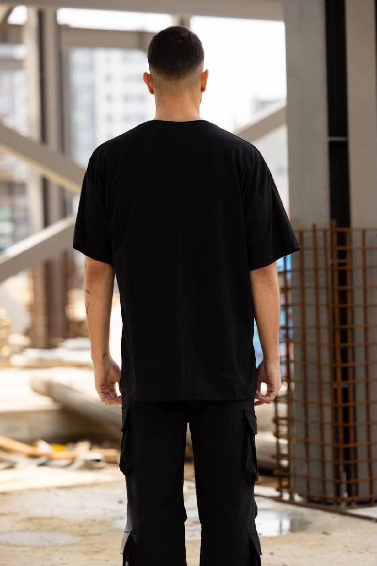 Erkek Baskılı T-Shirt Kısa Kol Bisiklet Yaka Regular Fit Rahat Kalıp Günlük Tişört - Siyah