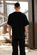 Erkek Baskılı T-Shirt Kısa Kol Bisiklet Yaka Regular Fit Rahat Kalıp Günlük Tişört - Siyah