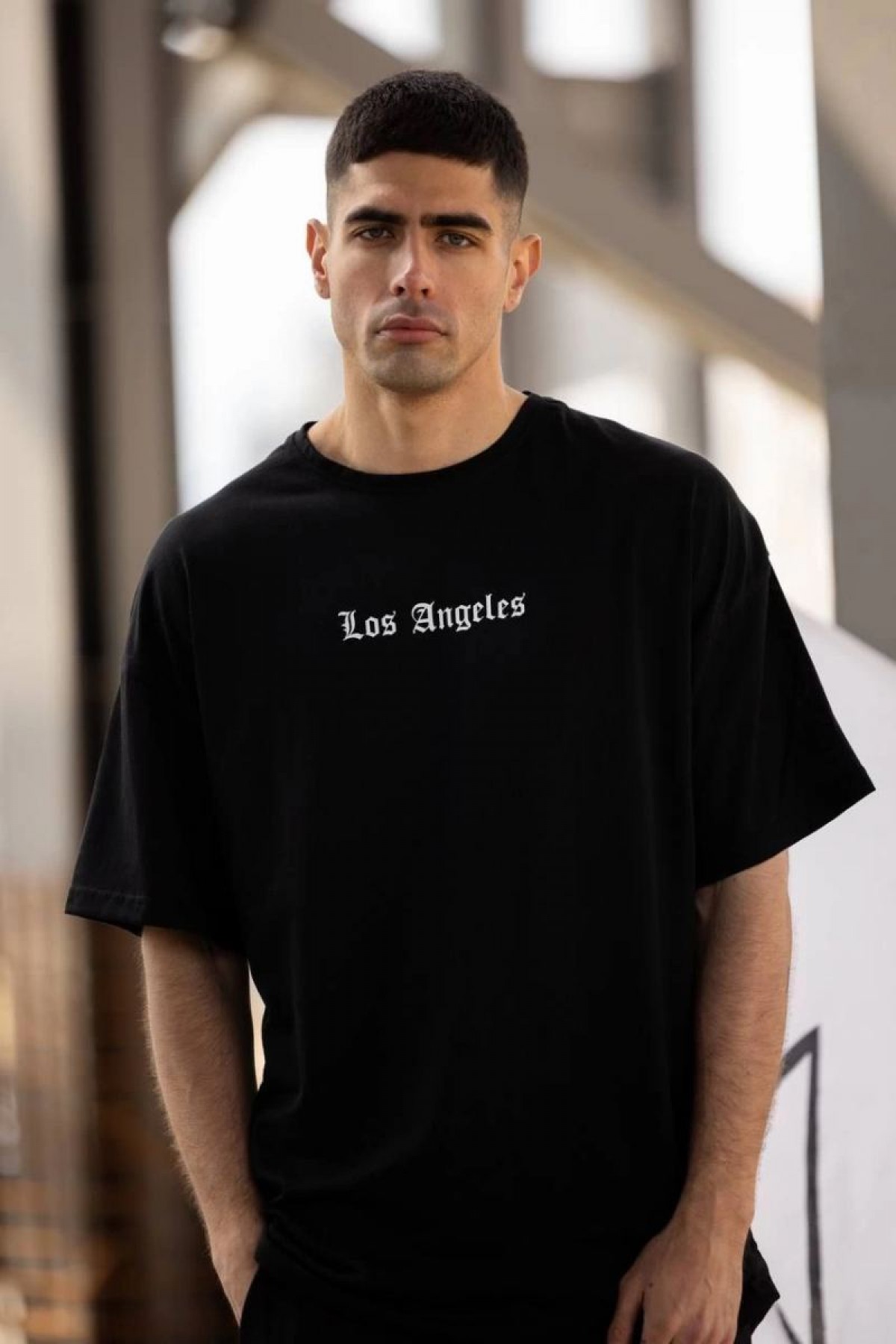 Erkek Kısa Kol Yazlık Tişört Bisiklet Yaka Baskılı Oversize T-Shirt - Siyah