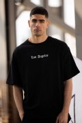 Erkek Kısa Kol Yazlık Tişört Bisiklet Yaka Baskılı Oversize T-Shirt - Siyah