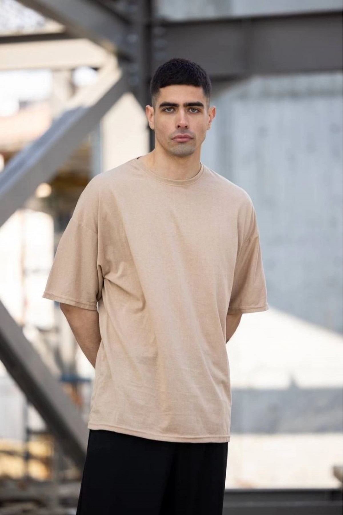 Erkek Düz T-Shirt Kısa Kol Bisiklet Yaka Regular Fit Rahat Kalıp Günlük Tişört - Bej