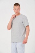 Erkek Düz T-Shirt Kısa Kol Bisiklet Yaka Regular Fit Rahat Kalıp Günlük Tişört - Gri