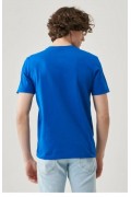 ERKEK Tişört Kısa Kol Düz Bisikilet Yaka Oversize T-shirt - Mavi