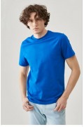 ERKEK Tişört Kısa Kol Düz Bisikilet Yaka Oversize T-shirt - Mavi