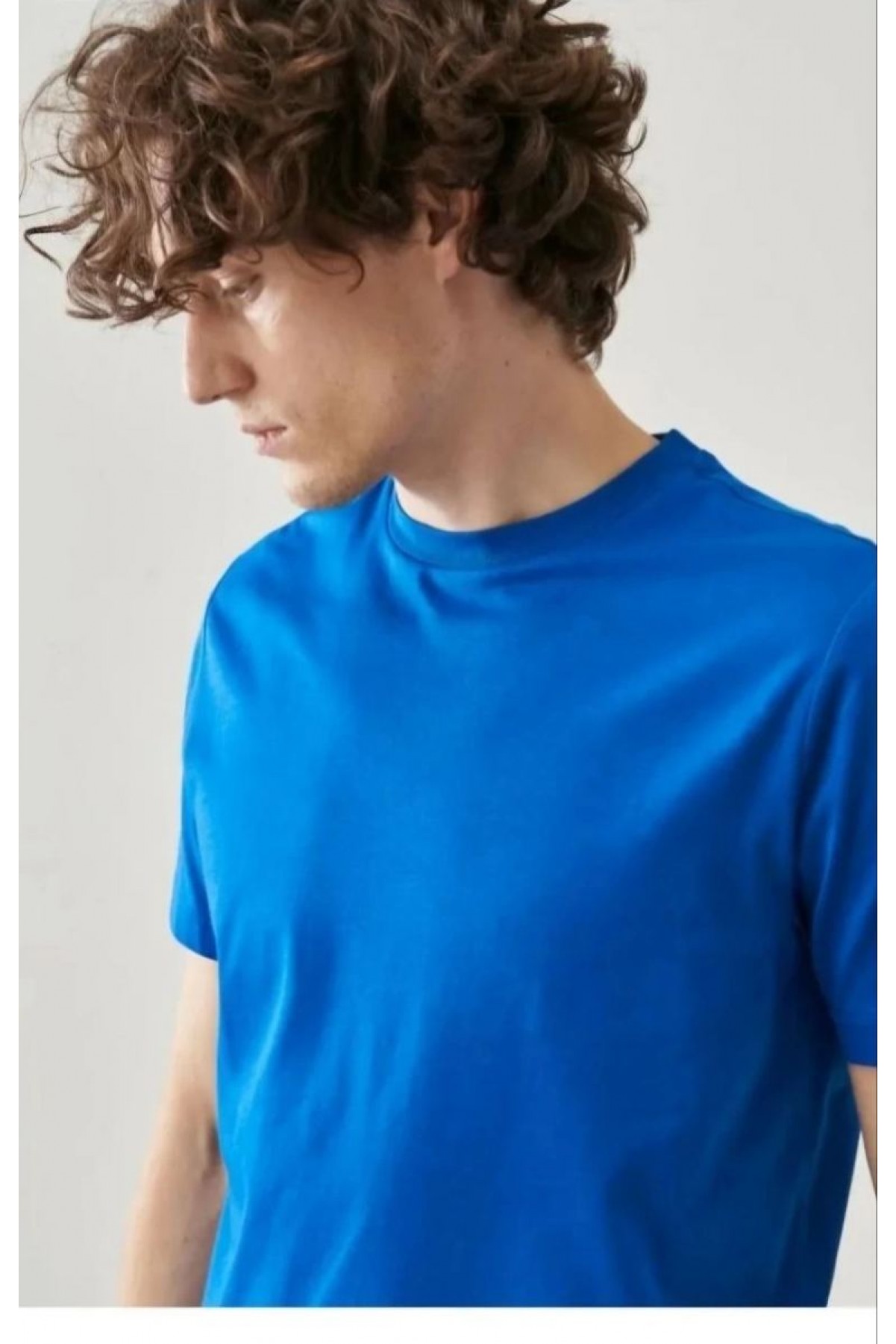 ERKEK Tişört Kısa Kol Düz Bisikilet Yaka Oversize T-shirt - Mavi