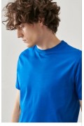 ERKEK Tişört Kısa Kol Düz Bisikilet Yaka Oversize T-shirt - Mavi