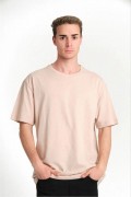 ERKEK Düz Tişört Bisikilet Yaka Kısa Kol Oversize T-shirt - Bej