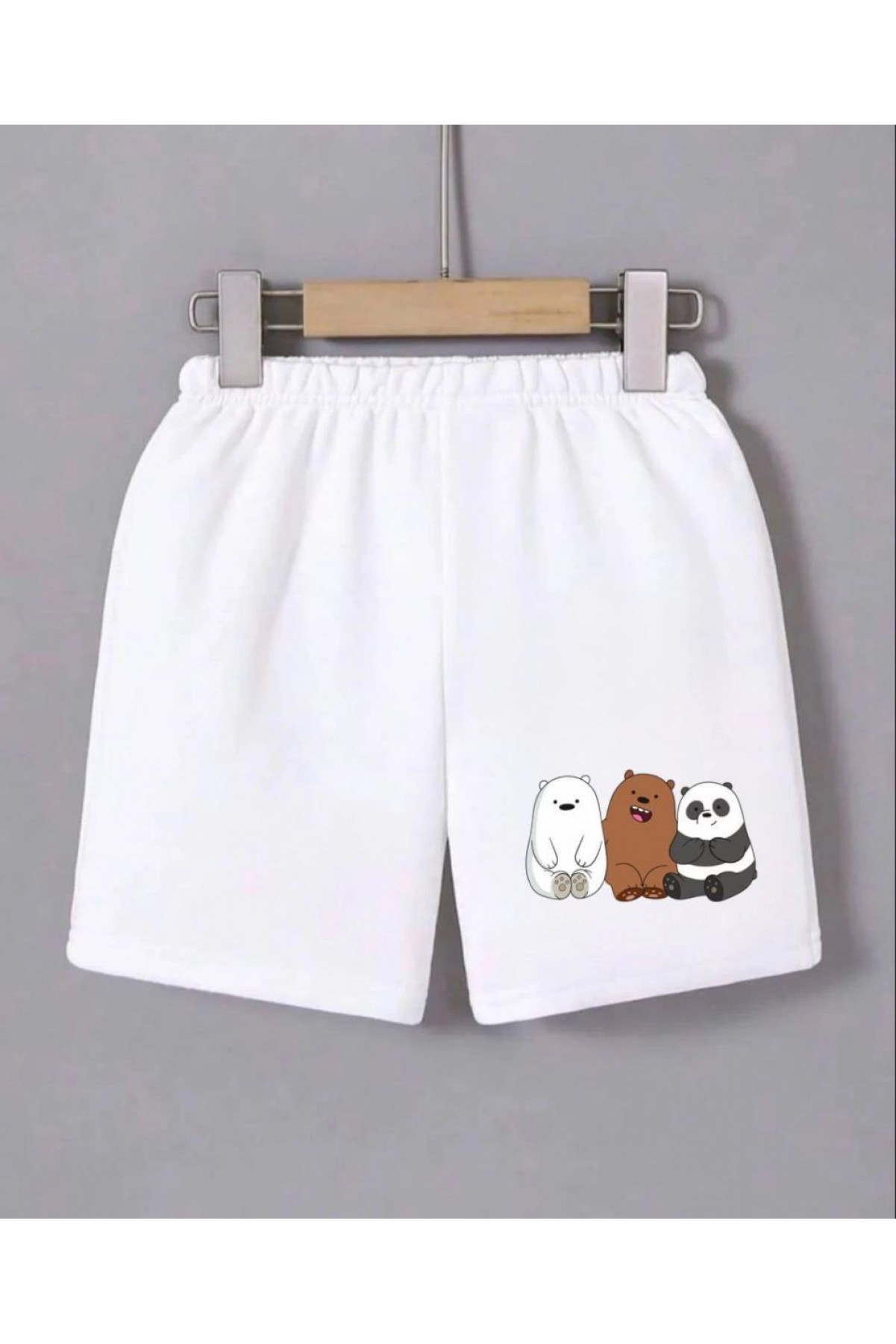 Kadın Beli Lastikli Baskılı Mini Şort - Beyaz
