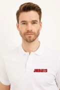 Erkek Pike Polo Yaka Tişört Düğmeli Baskılı T-Shirt - Beyaz