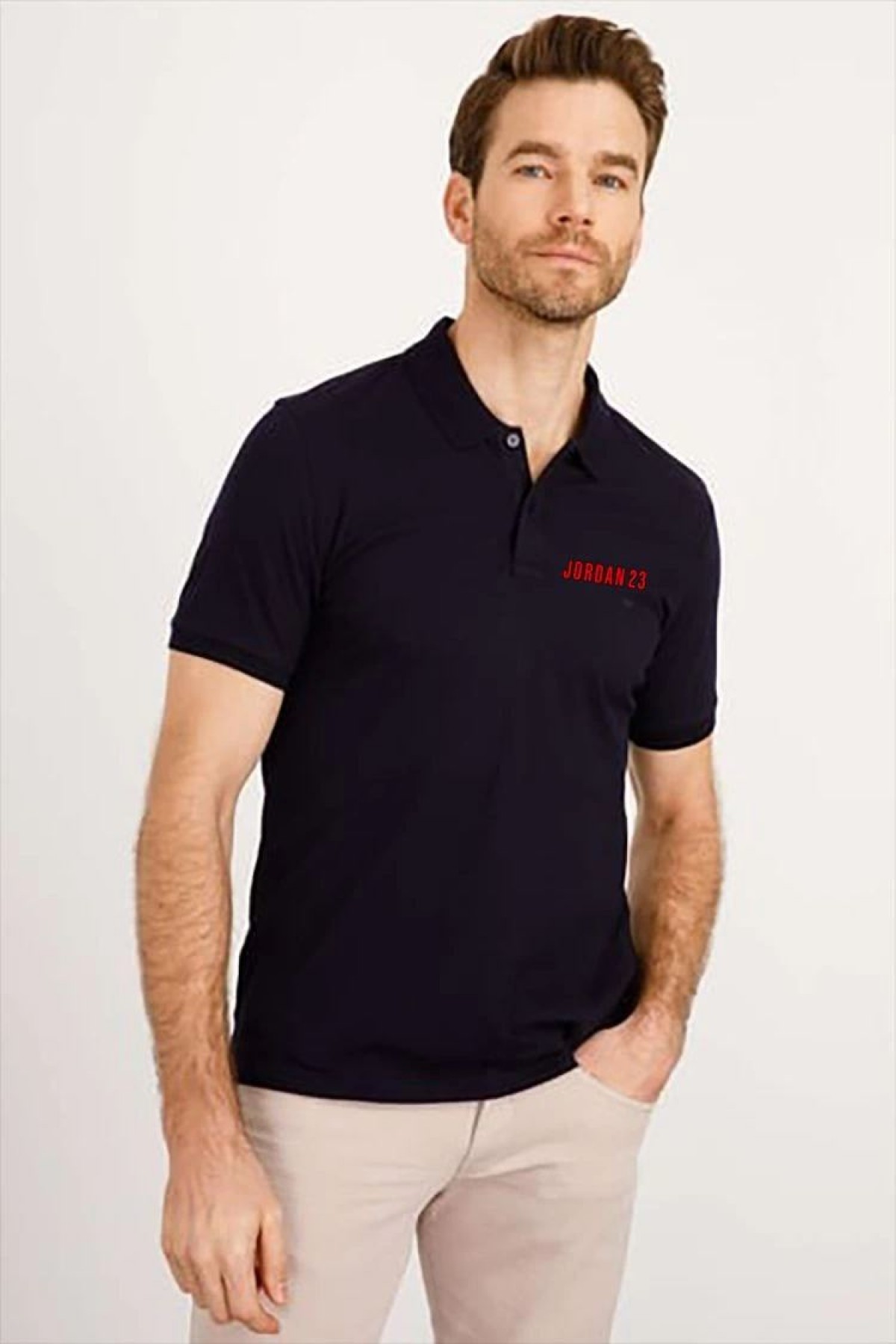 Erkek Pike Polo Yaka Tişört Düğmeli Baskılı T-Shirt - Beyaz