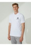 Erkek Pike Polo Yaka Tişört Düğmeli Baskılı T-Shirt - Beyaz