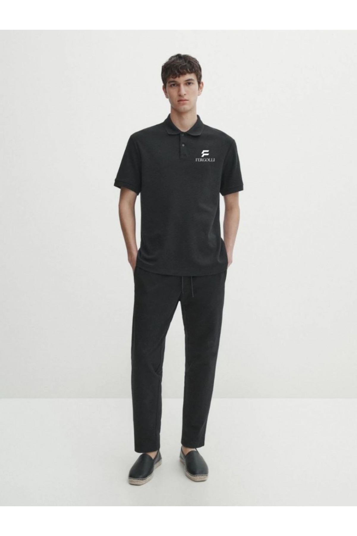 Erkek Pike Polo Yaka Tişört Düğmeli Baskılı T-Shirt - Beyaz