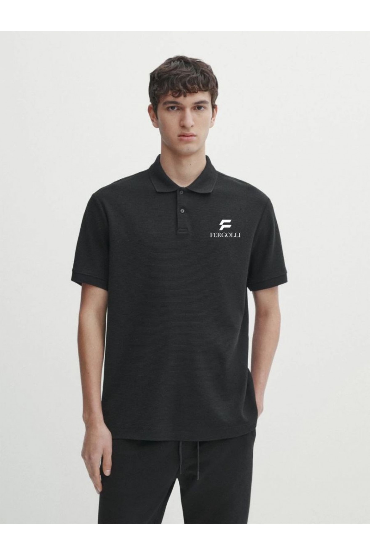 Erkek Pike Polo Yaka Tişört Düğmeli Baskılı T-Shirt - Beyaz