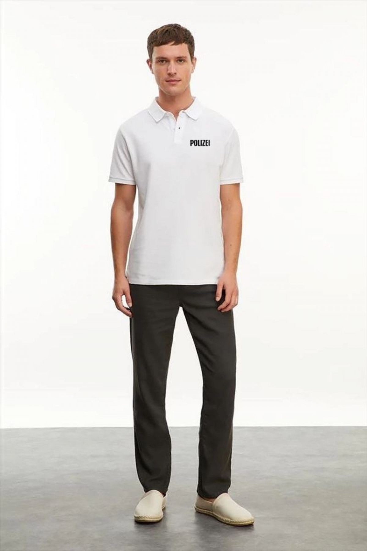 Erkek Polo Yaka Düğmeli Tişört Pike Baskılı T-Shirt - Beyaz