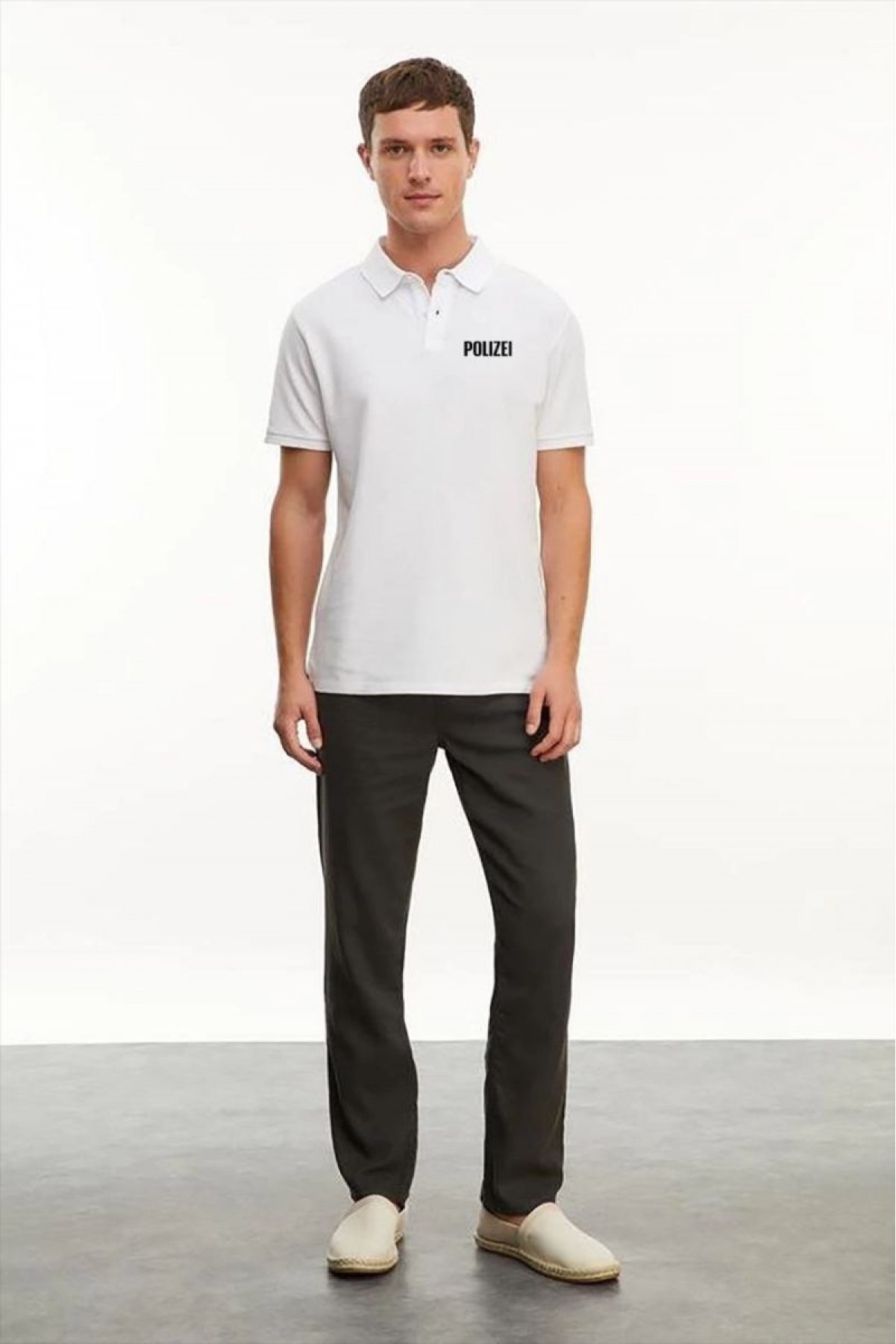 Erkek Polo Yaka Düğmeli Tişört Pike Baskılı T-Shirt - Beyaz