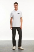 Erkek Polo Yaka Düğmeli Tişört Pike Baskılı T-Shirt - Beyaz