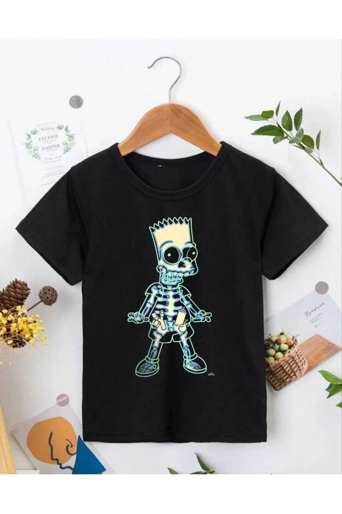 Çoçuk Bisiklet Yaka Kısa Kol Baskılı T-Shirt - Siyah