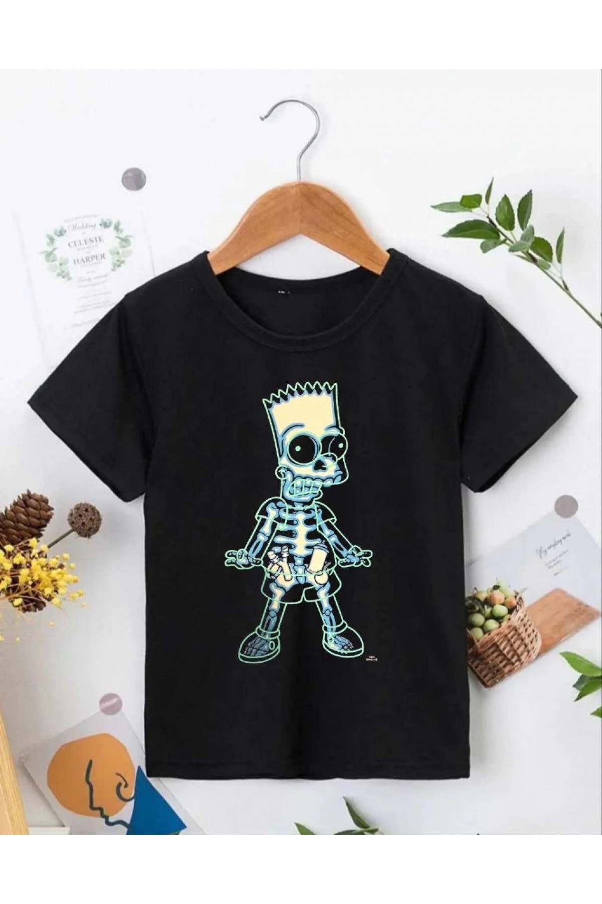 Çoçuk Bisiklet Yaka Kısa Kol Baskılı T-Shirt - Siyah