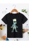 Çoçuk Bisiklet Yaka Kısa Kol Baskılı T-Shirt - Siyah
