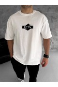 Erkek Kısa Kol Yazlık Tişört Bisiklet Yaka Baskılı Oversize T-Shirt - Beyaz